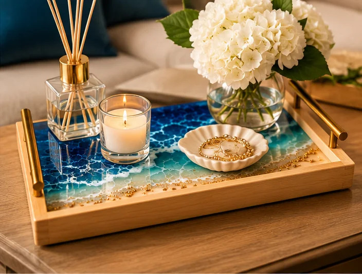 HuesbyLats Ocean Resin Serving Tray