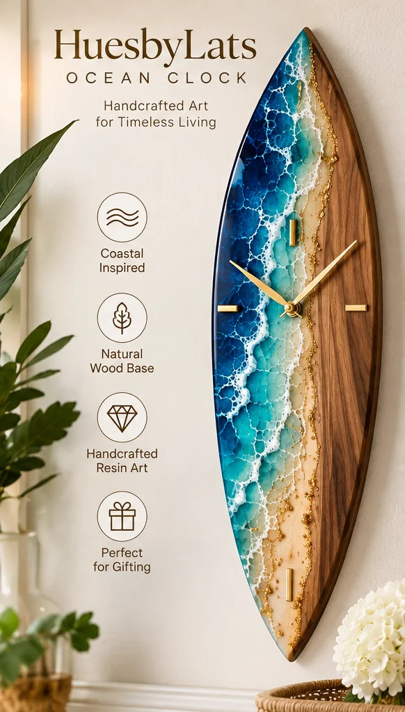 Ocean Surfboard Wall Clock