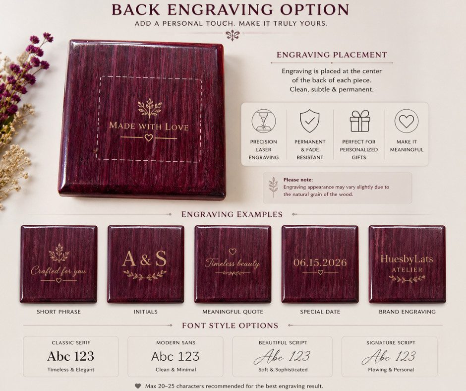 Preserved Floral Coasters on Purple Heart Wood