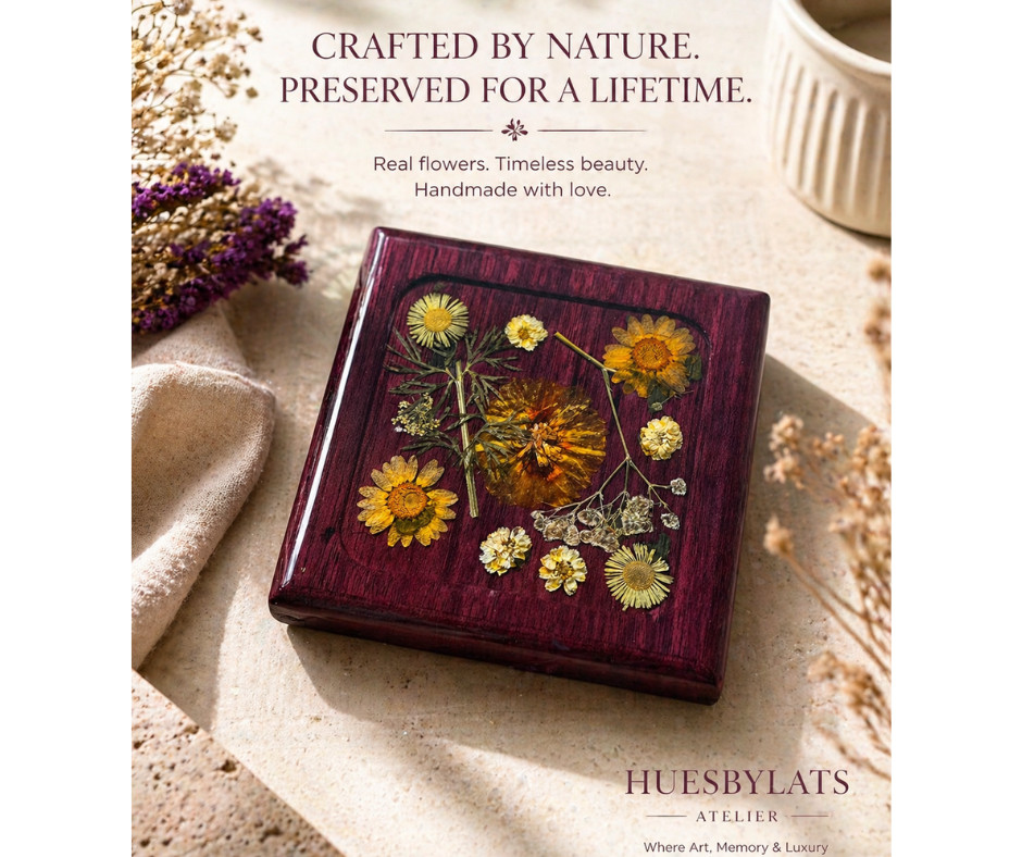 Preserved Floral Coasters on Purple Heart Wood
